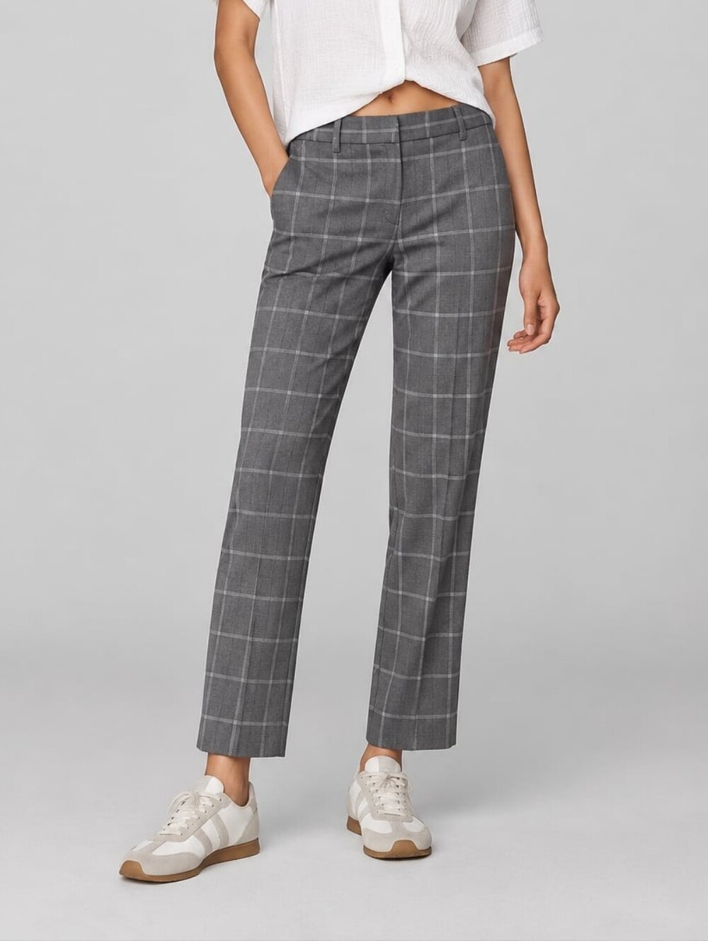 Banana Republic Gray Windowpane Trousers Quiet Luxury